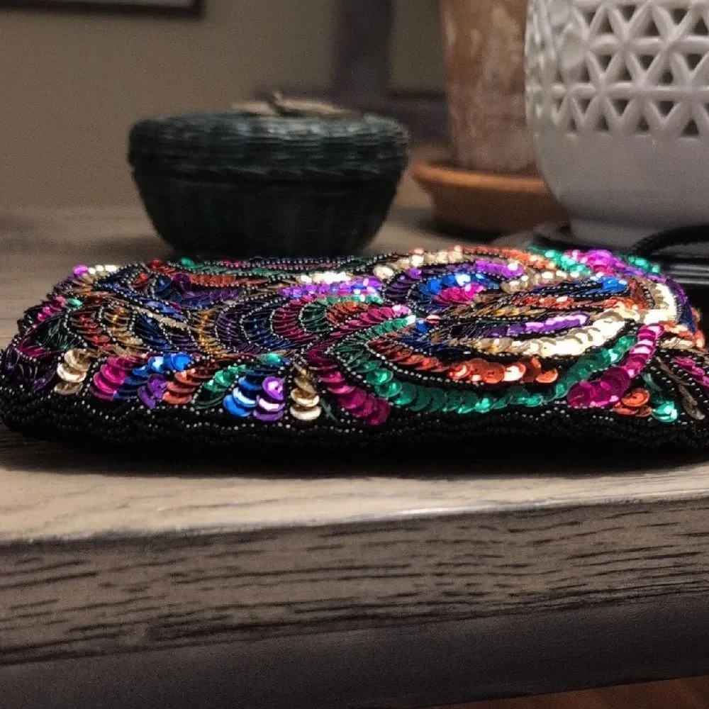 Magid Shoulder Bag with Colorful Sequin Swirl Design Special Occasion Clutch